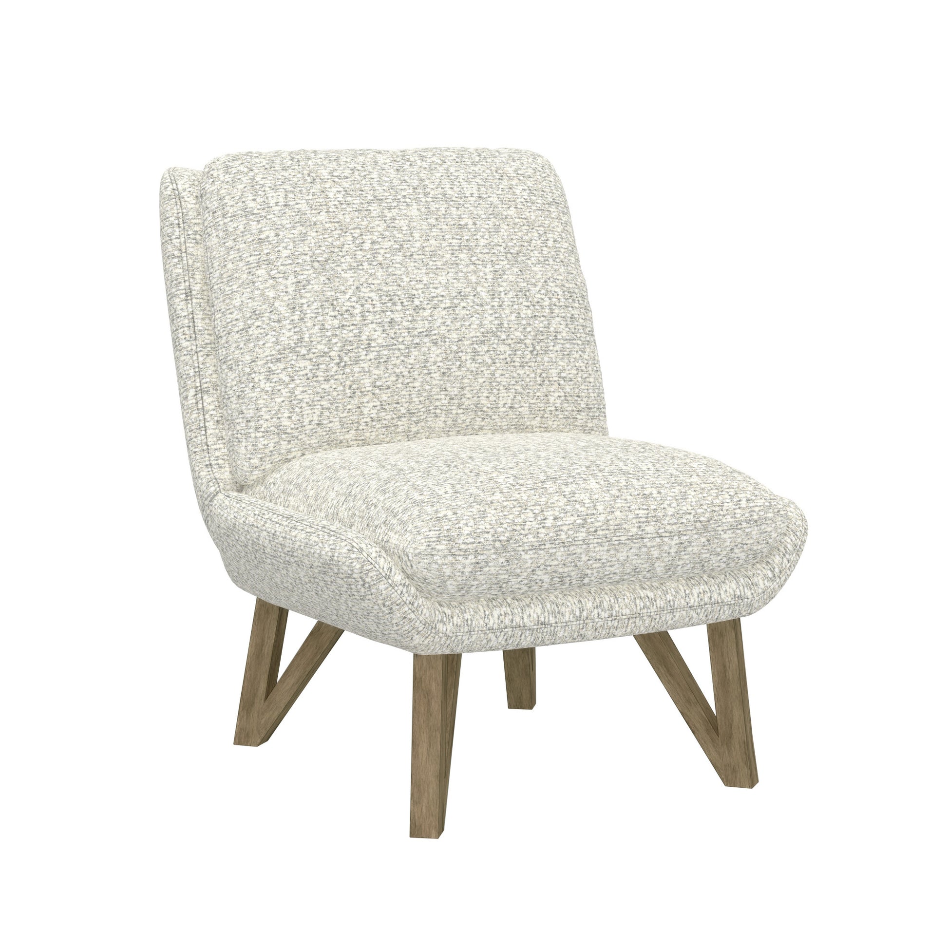 Accent chair in textured cream fabric with tapered wood legs