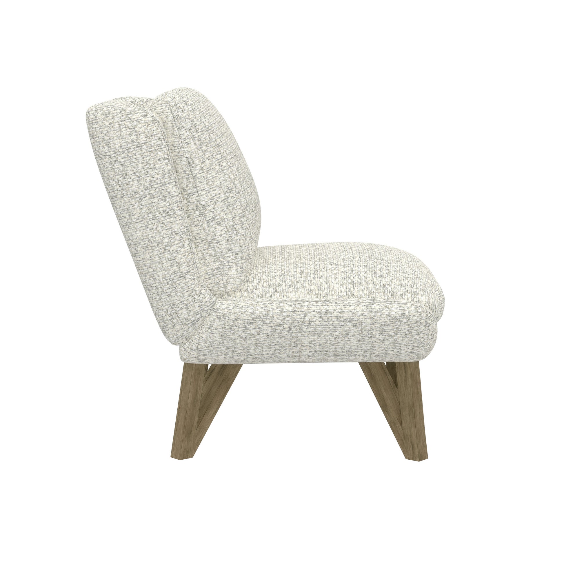 Textured cream accent chair with channeled back and wooden legs