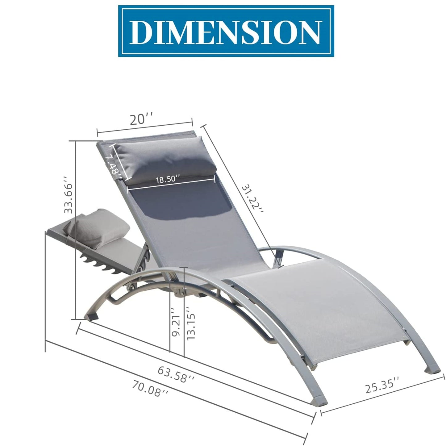Gray outdoor chaise lounge with adjustable back