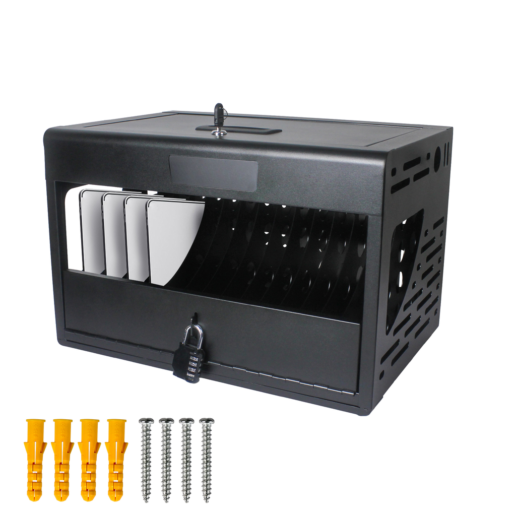 Black metal charging station for tablets and phones