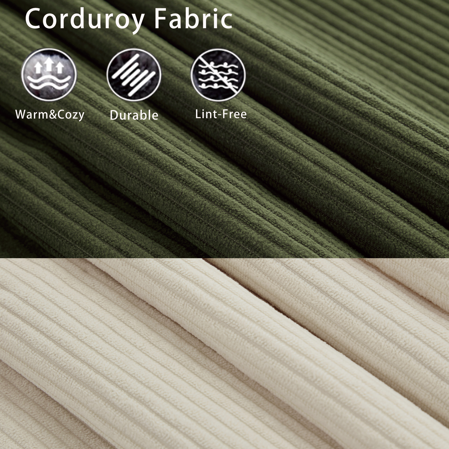 Green corduroy fabric showing warm  cozy texture