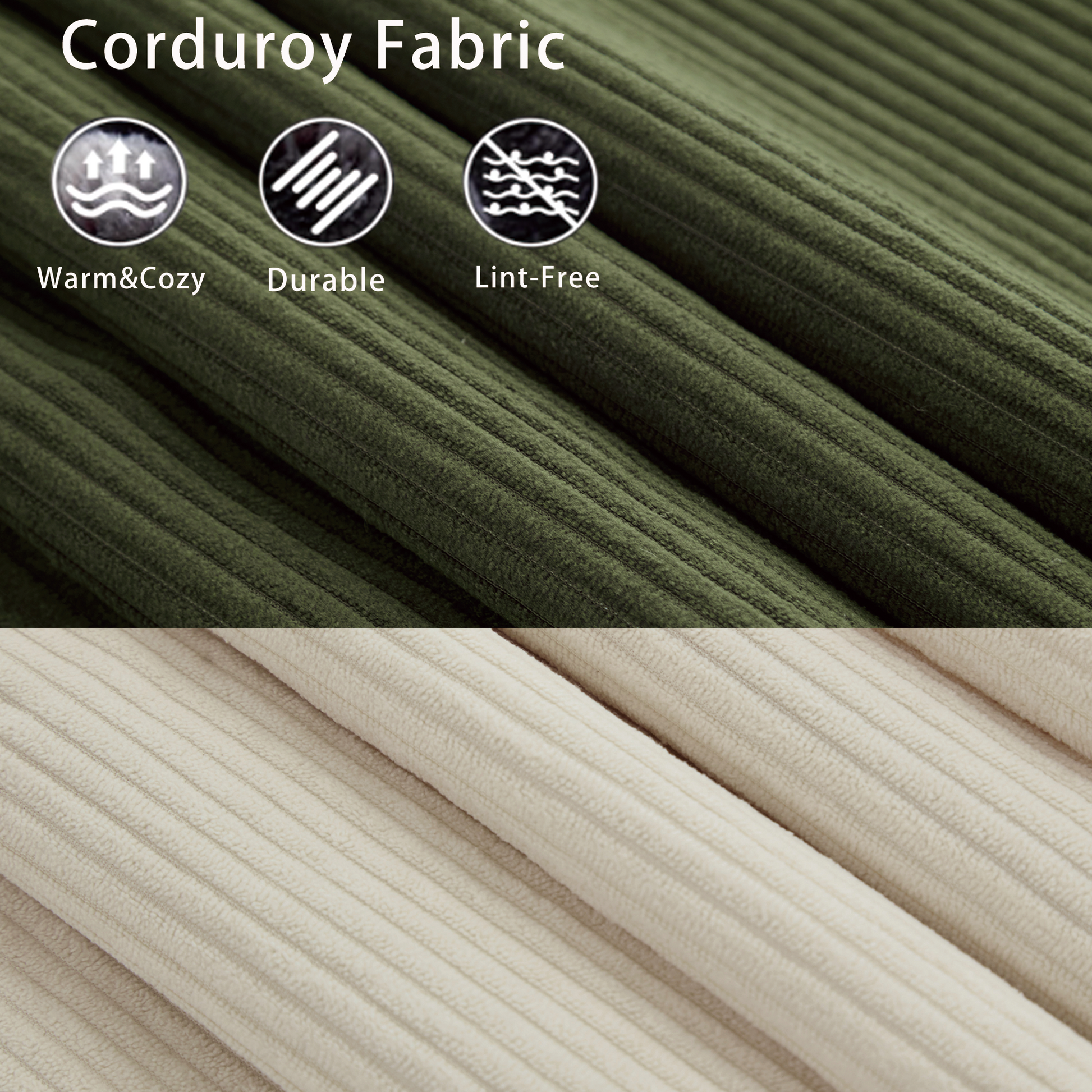 Green corduroy fabric showing warm  cozy texture