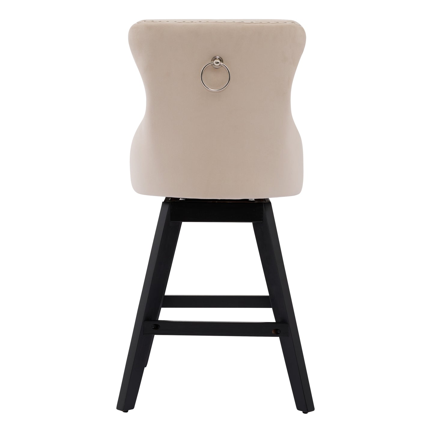 Beige velvet bar stool with silver ring pull