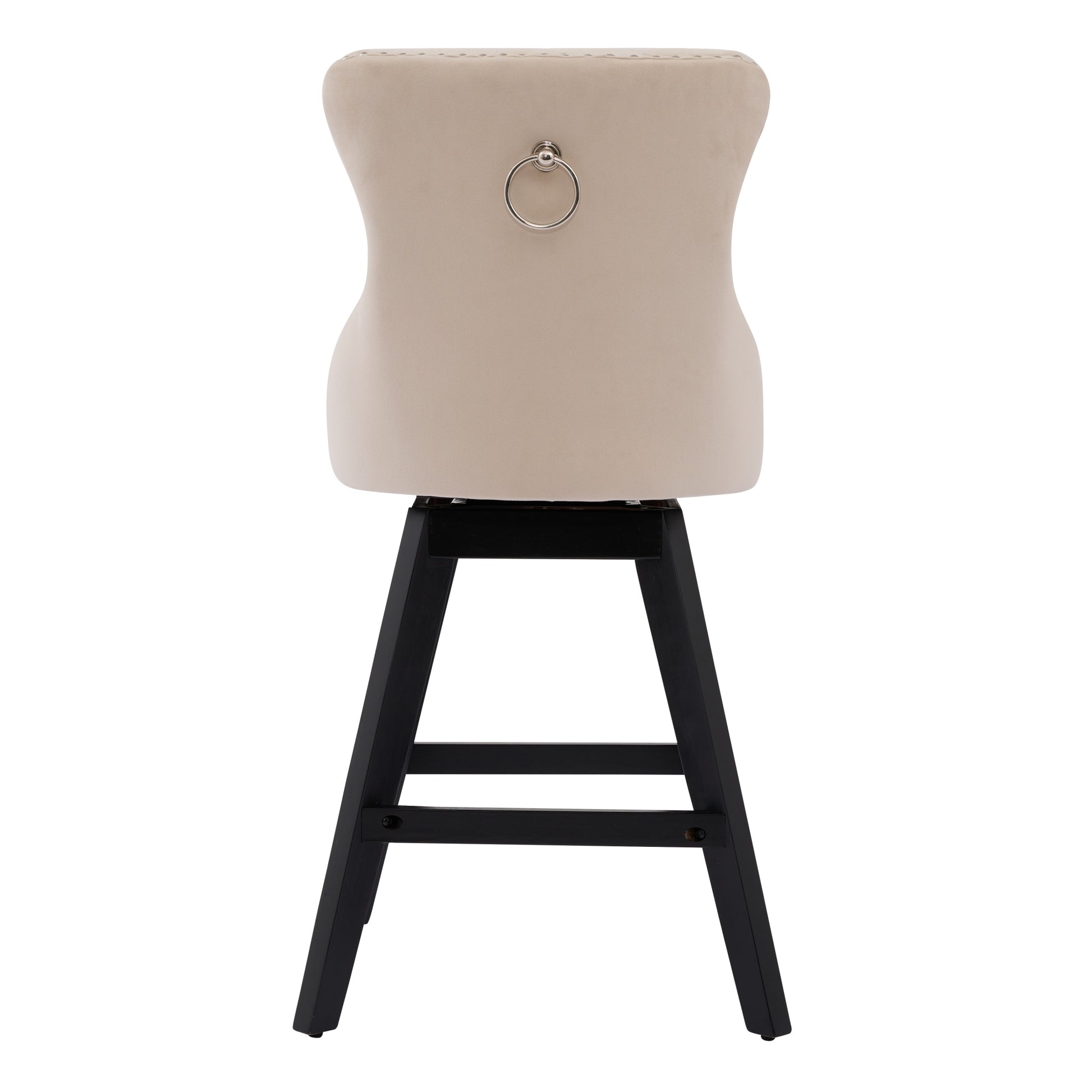 Beige velvet bar stool with silver ring pull