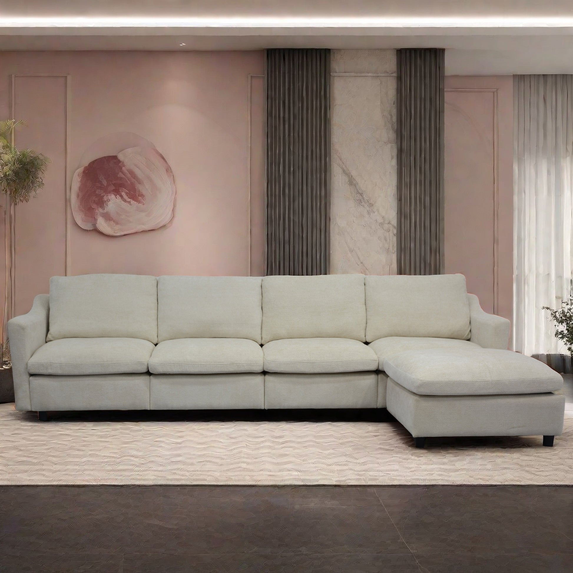 Cream sectional sofa with chaise