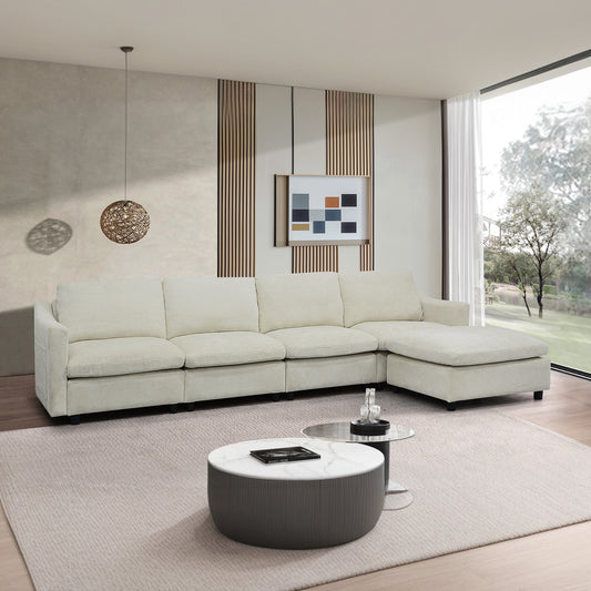 Cream sectional sofa with chaise lounge