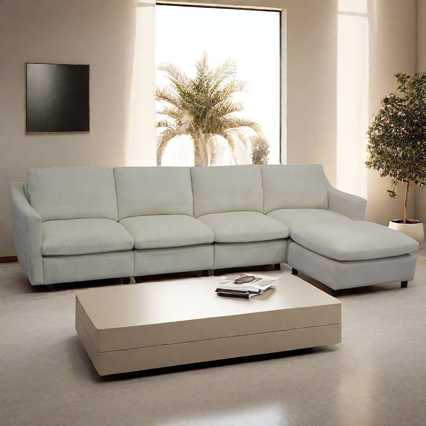 Cream sectional sofa with chaise lounge perfect for modern living rooms