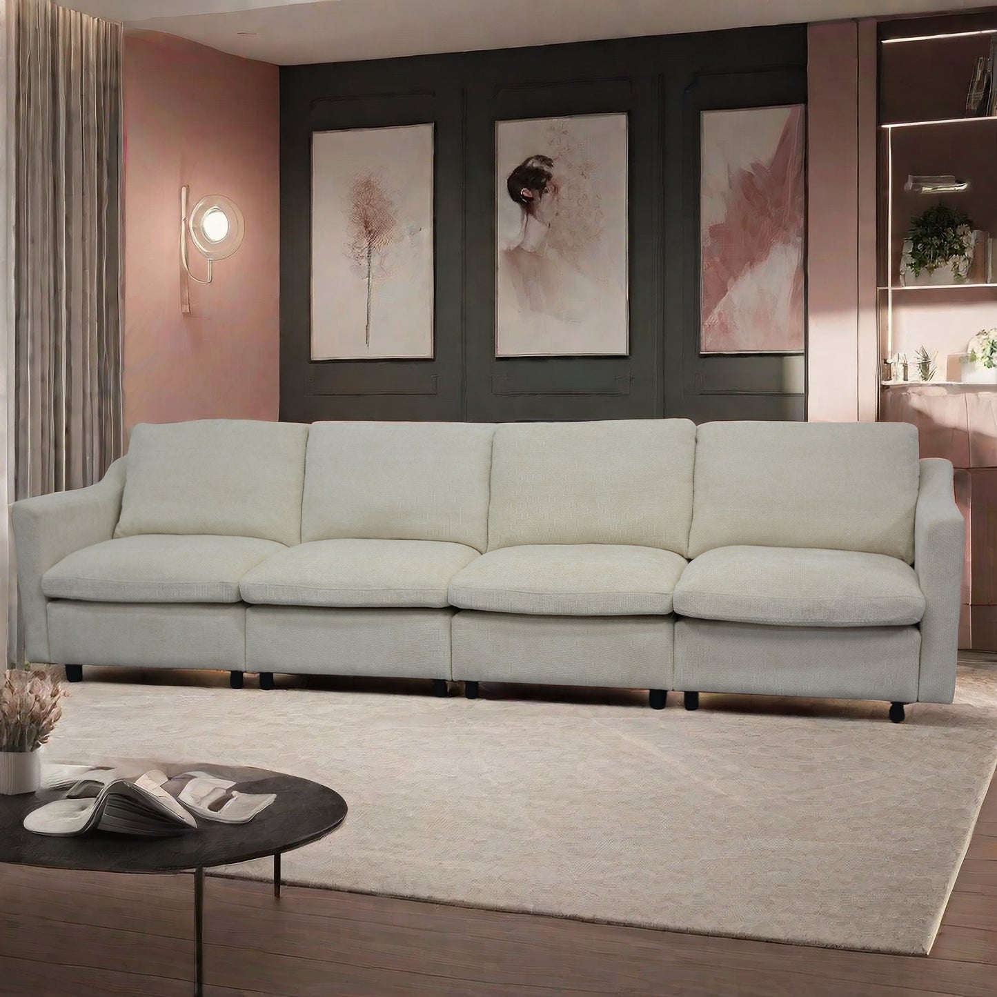 Plush ivory sectional sofa with deep seating and elegant curves perfect for modern living rooms
