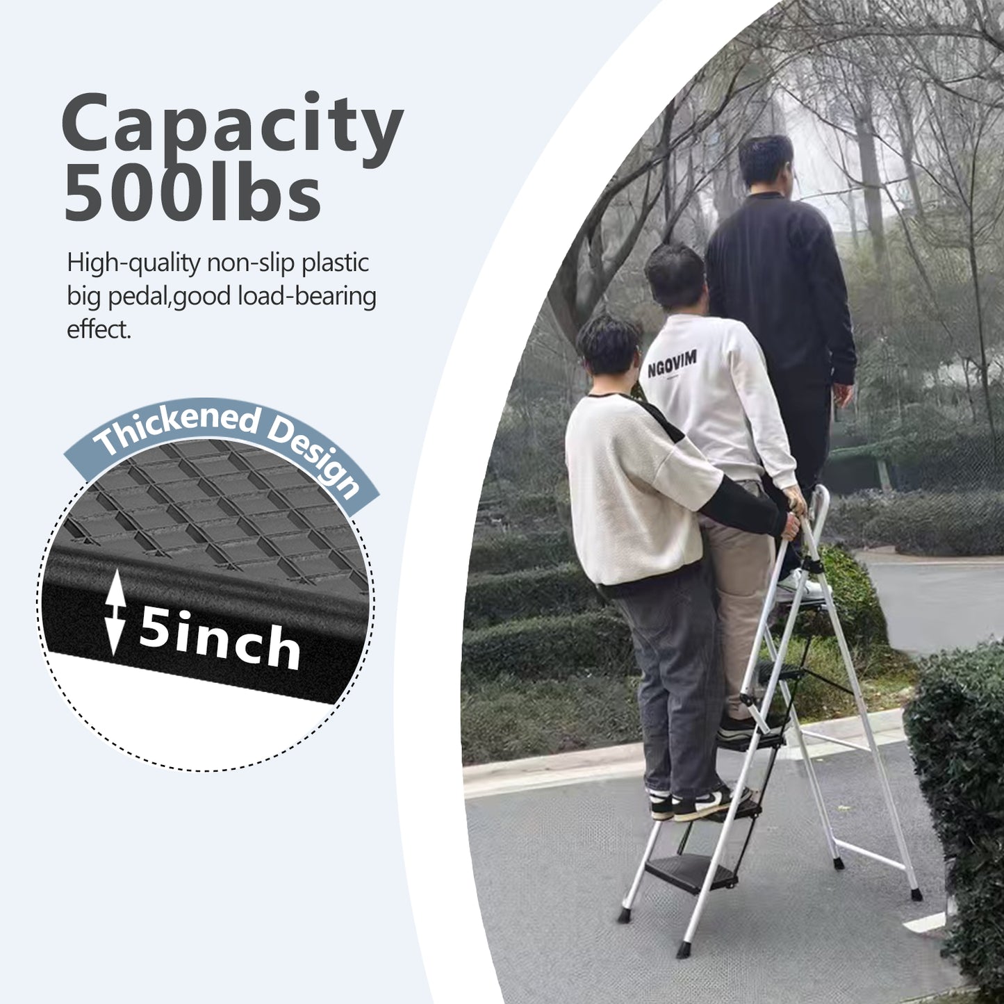 Sturdy lb capacity step ladder with wide nonslip pedals