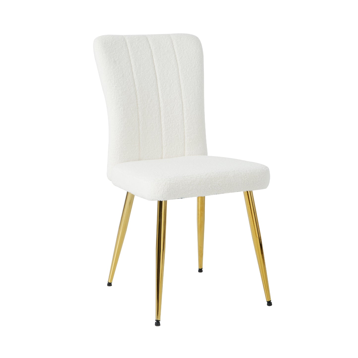 White boucle dining chair with gold legs