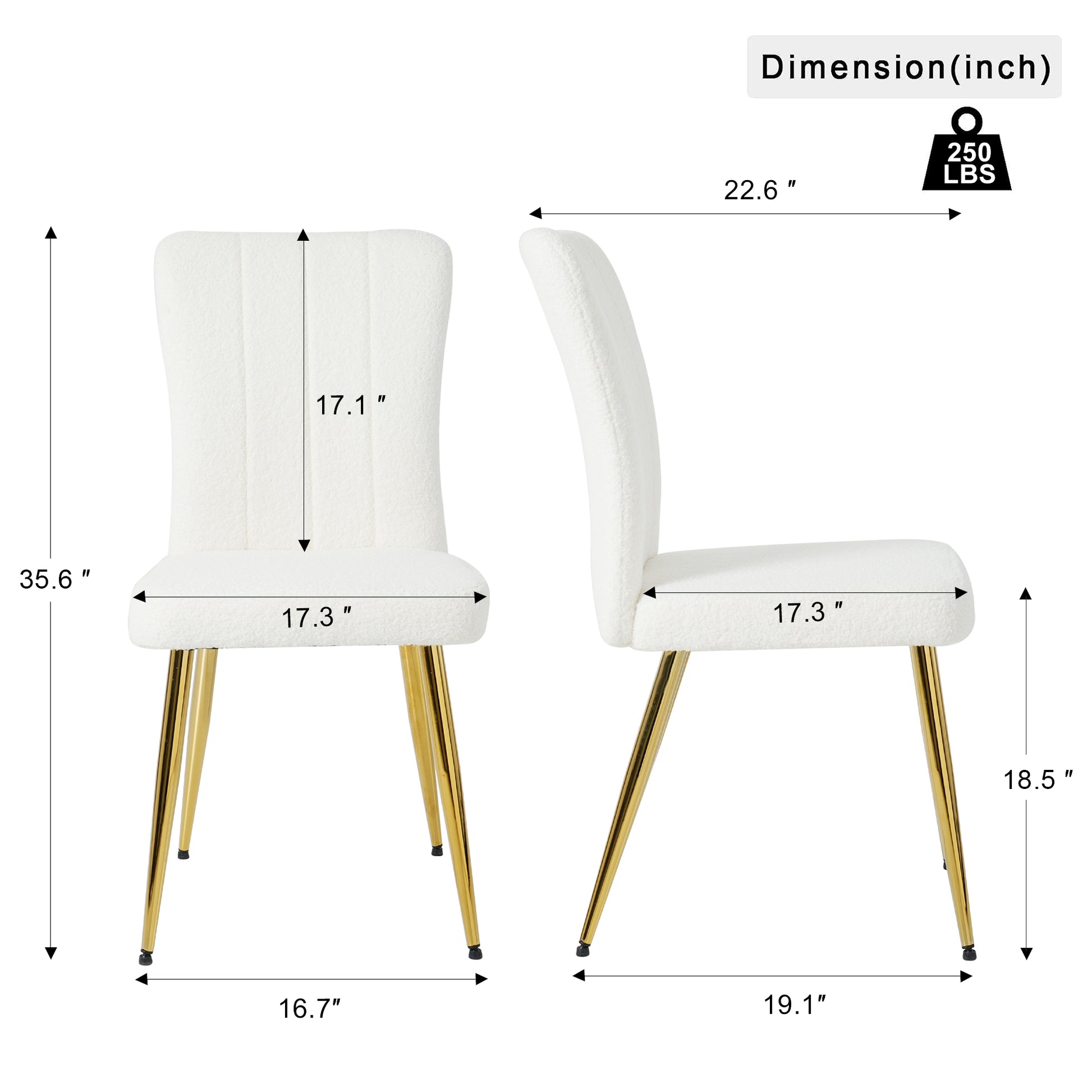 White boucle dining chair with gold legs