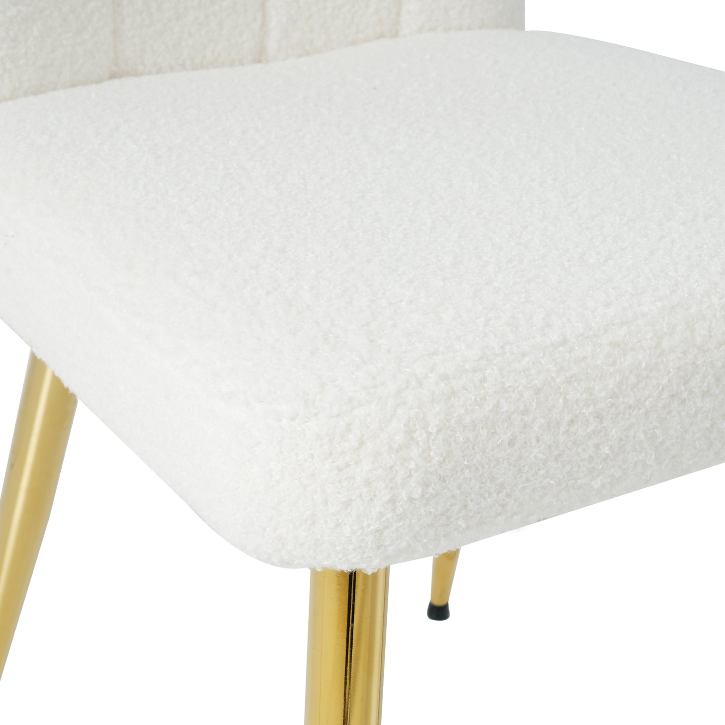 Cream boucle upholstered dining chair with gold legs