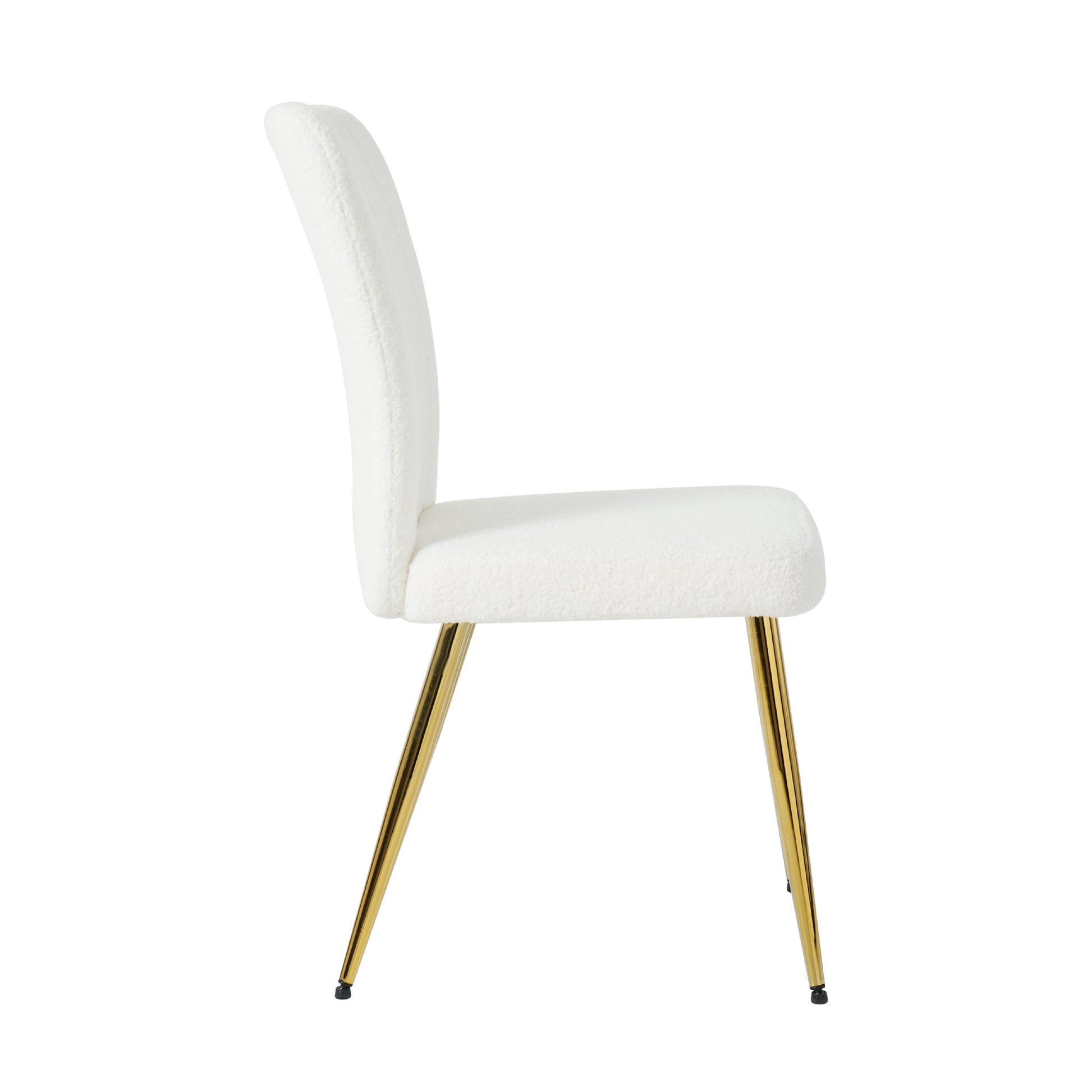 White sherpa dining chair with gold metal legs