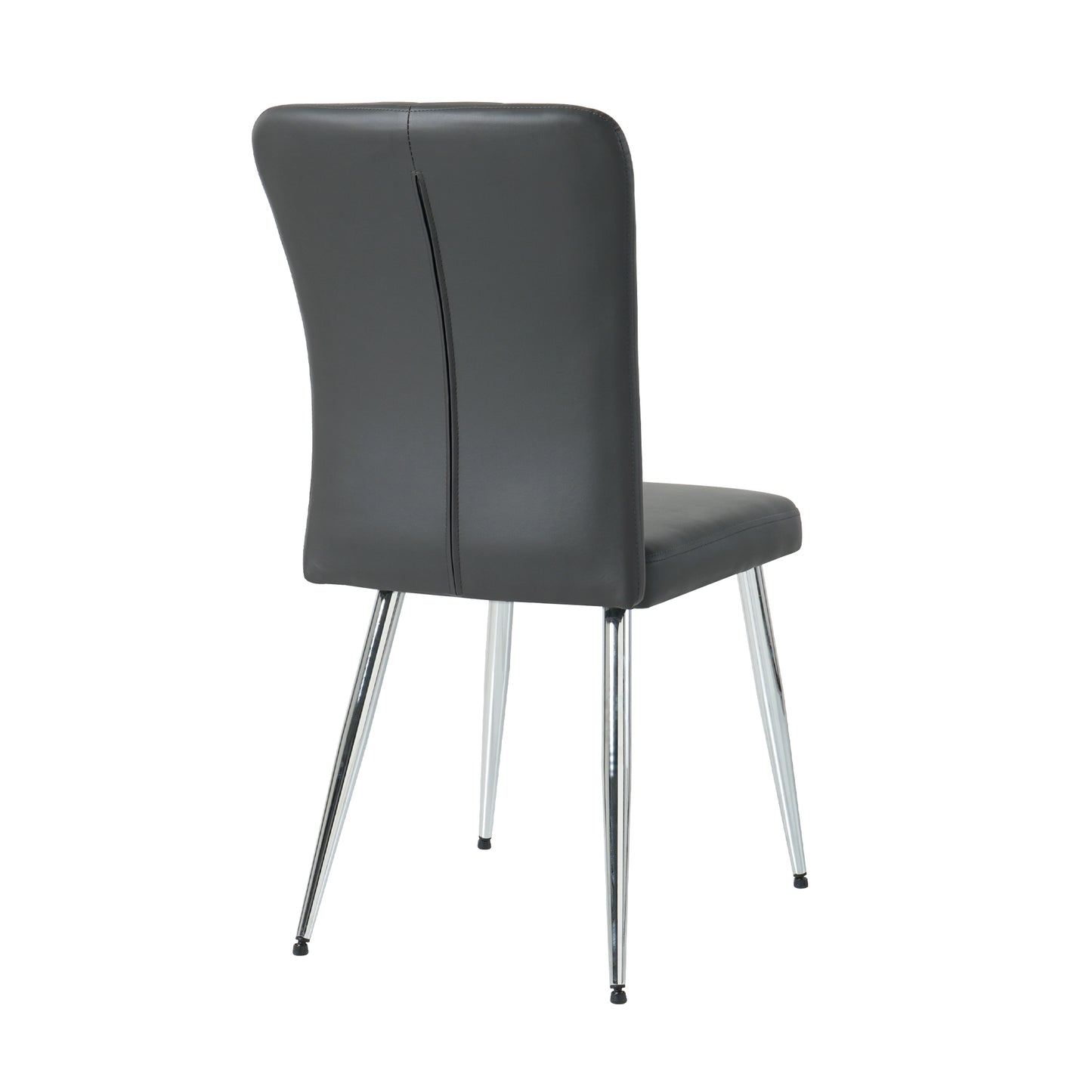 Dark gray faux leather dining chair with chrome legs and stitched back