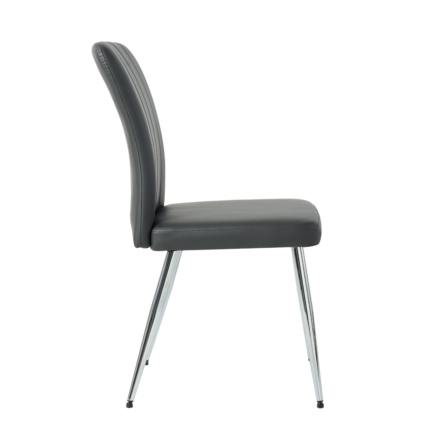 Dark gray faux leather dining chair with channeled back and chrome legs