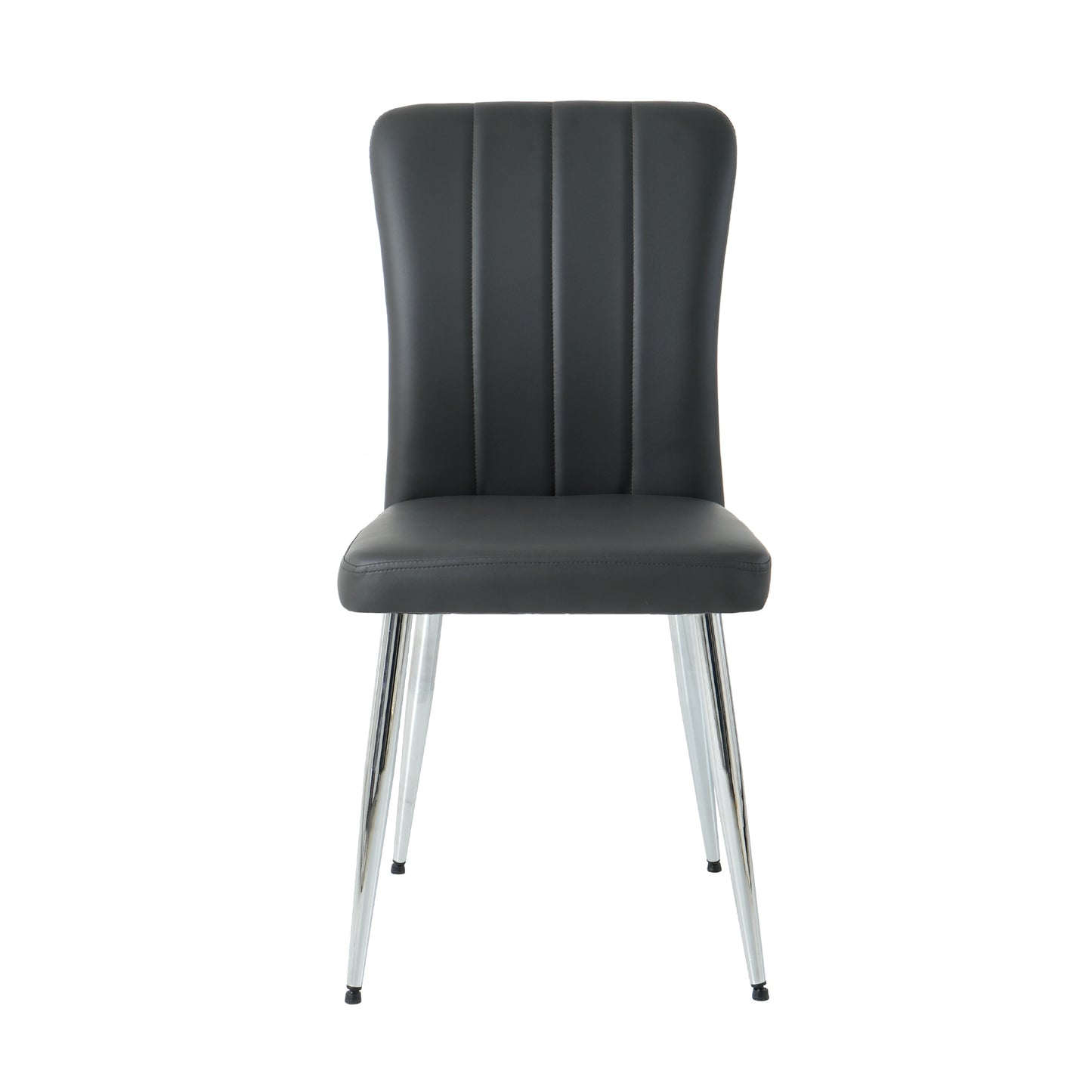 Black faux leather dining chair with tufted back and chrome legs