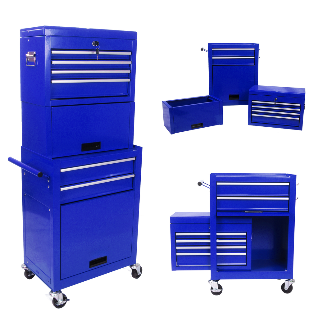 Blue drawer rolling toolbox with keys