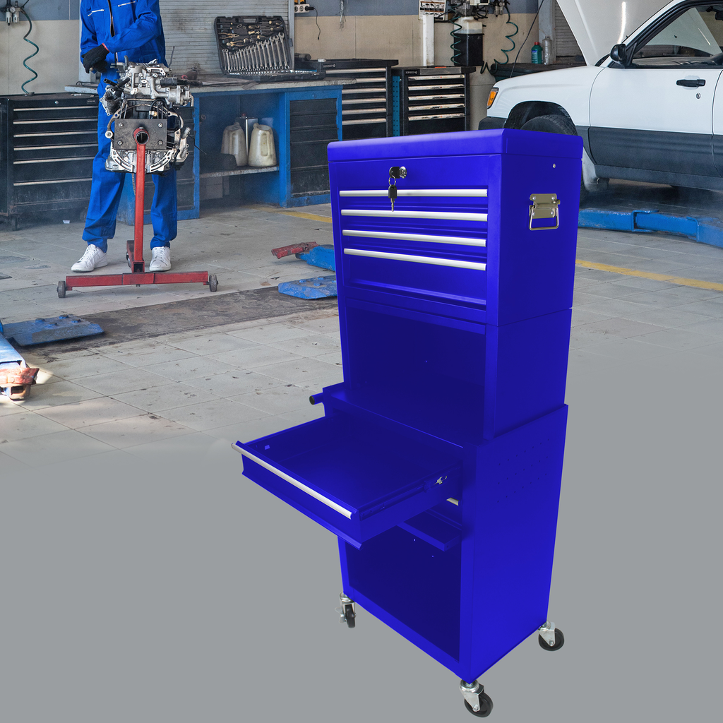 Blue drawer rolling tool chest with extended work surface