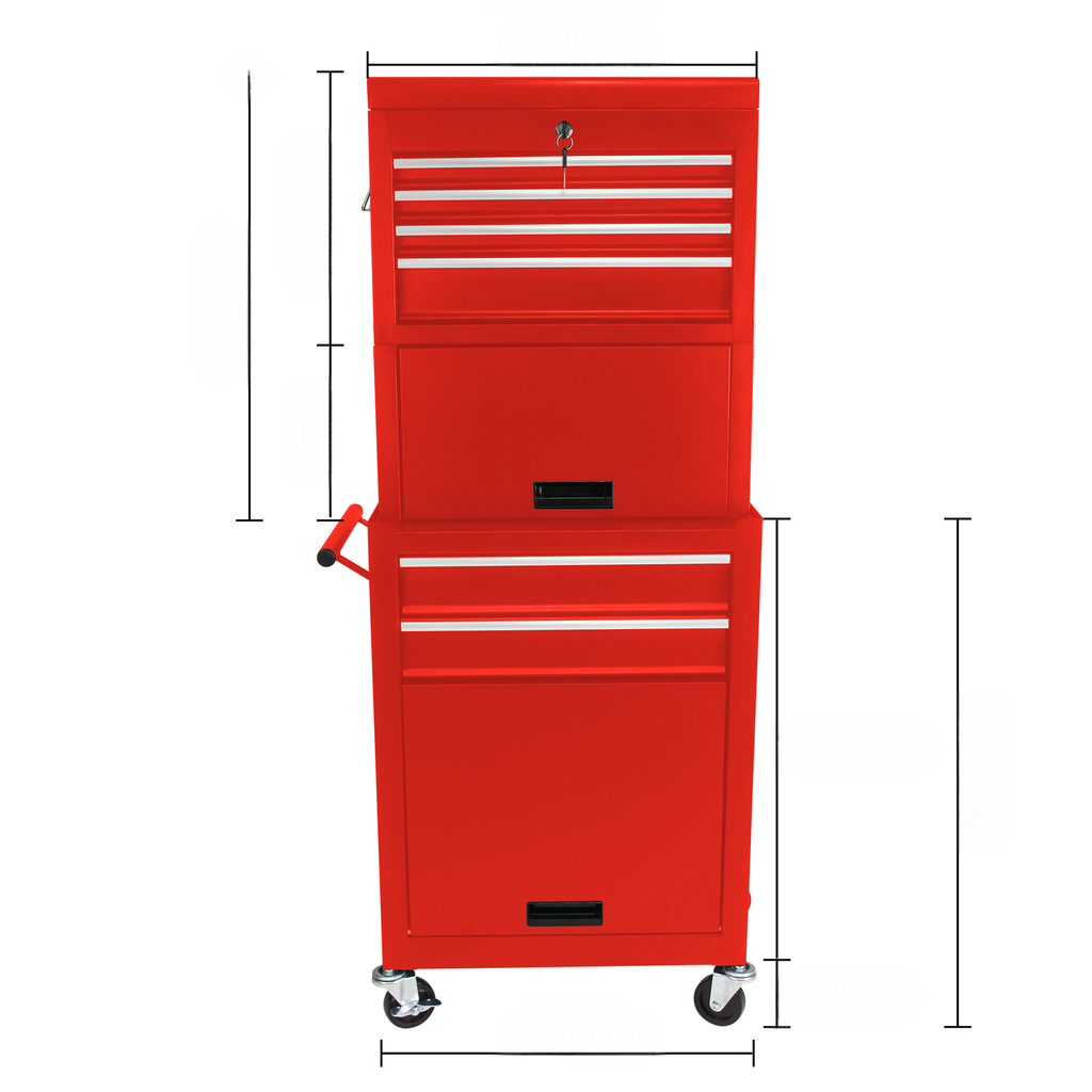 Red rolling tool chest with multiple drawers and silver handles