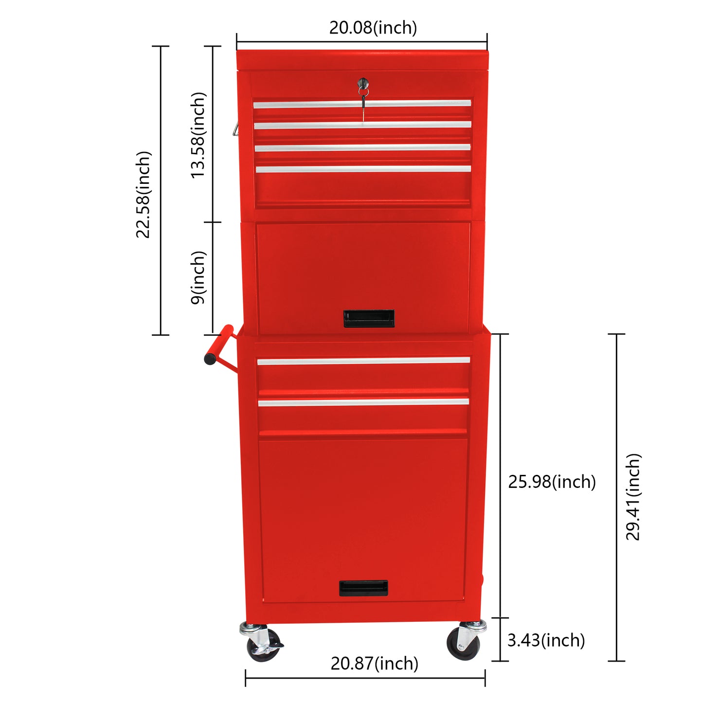 Red drawer rolling tool chest with a lock and key
