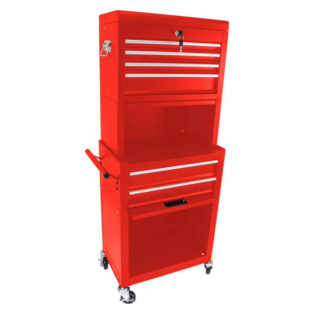 Red rolling tool chest with  drawers and a lock