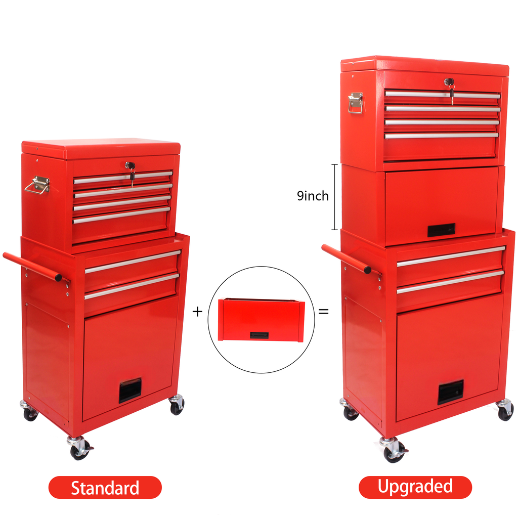 Red drawer rolling tool chest with locking top compartment