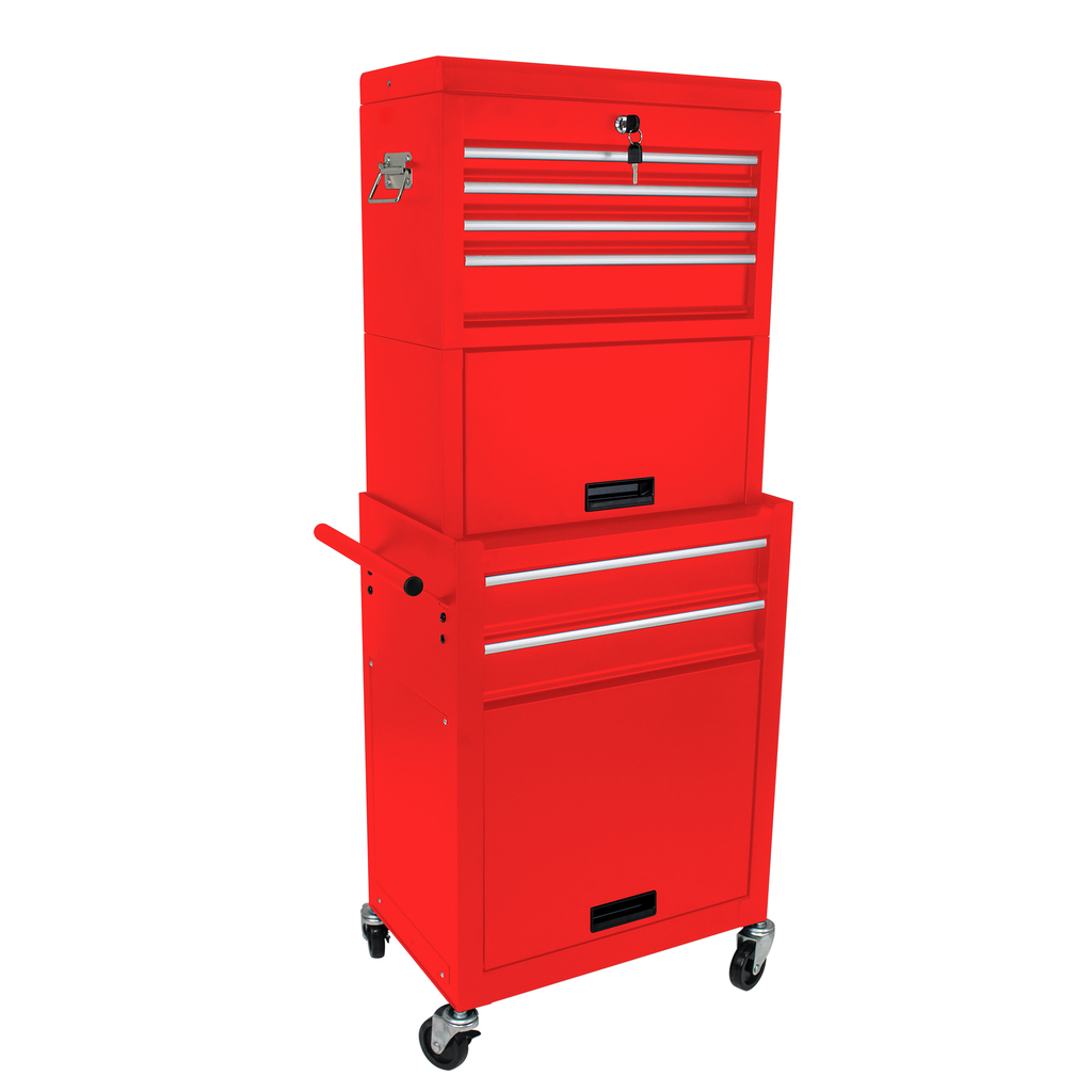 Red multidrawer rolling toolbox with keyed lock