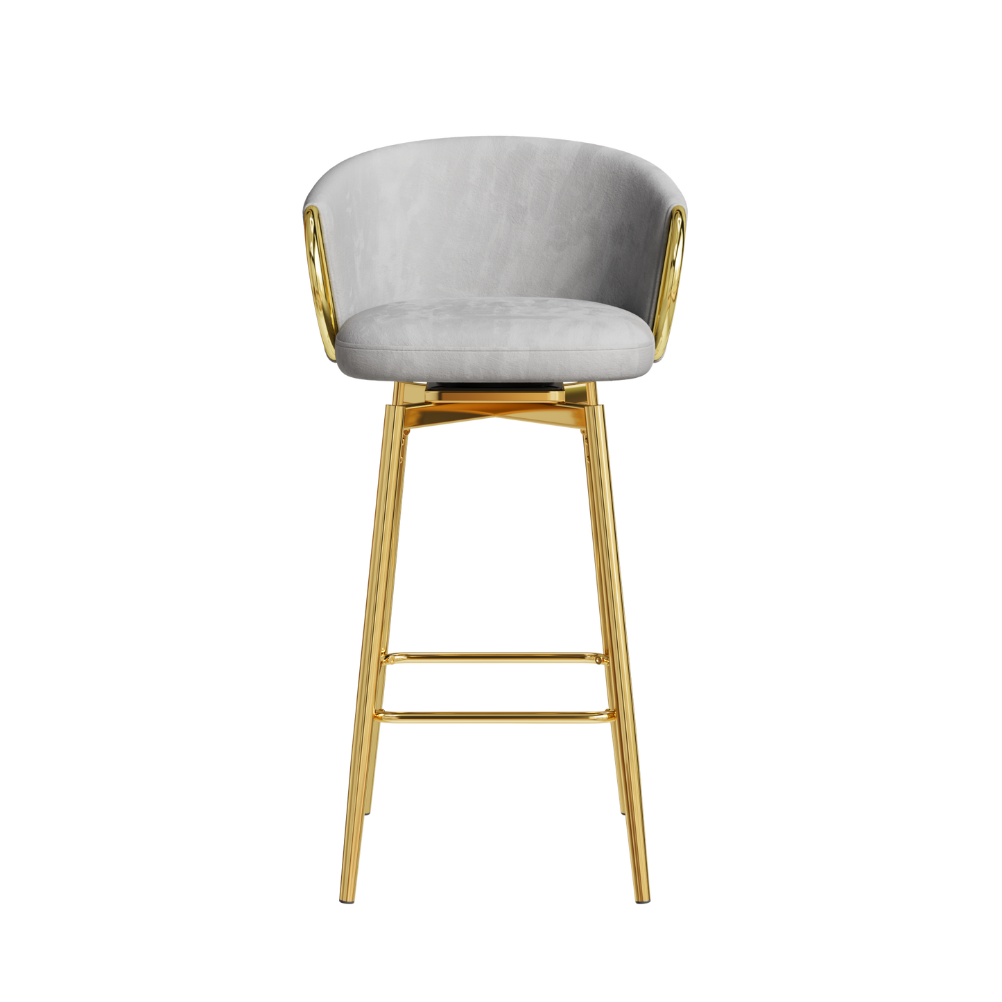 Grey velvet swivel bar stool with gold legs