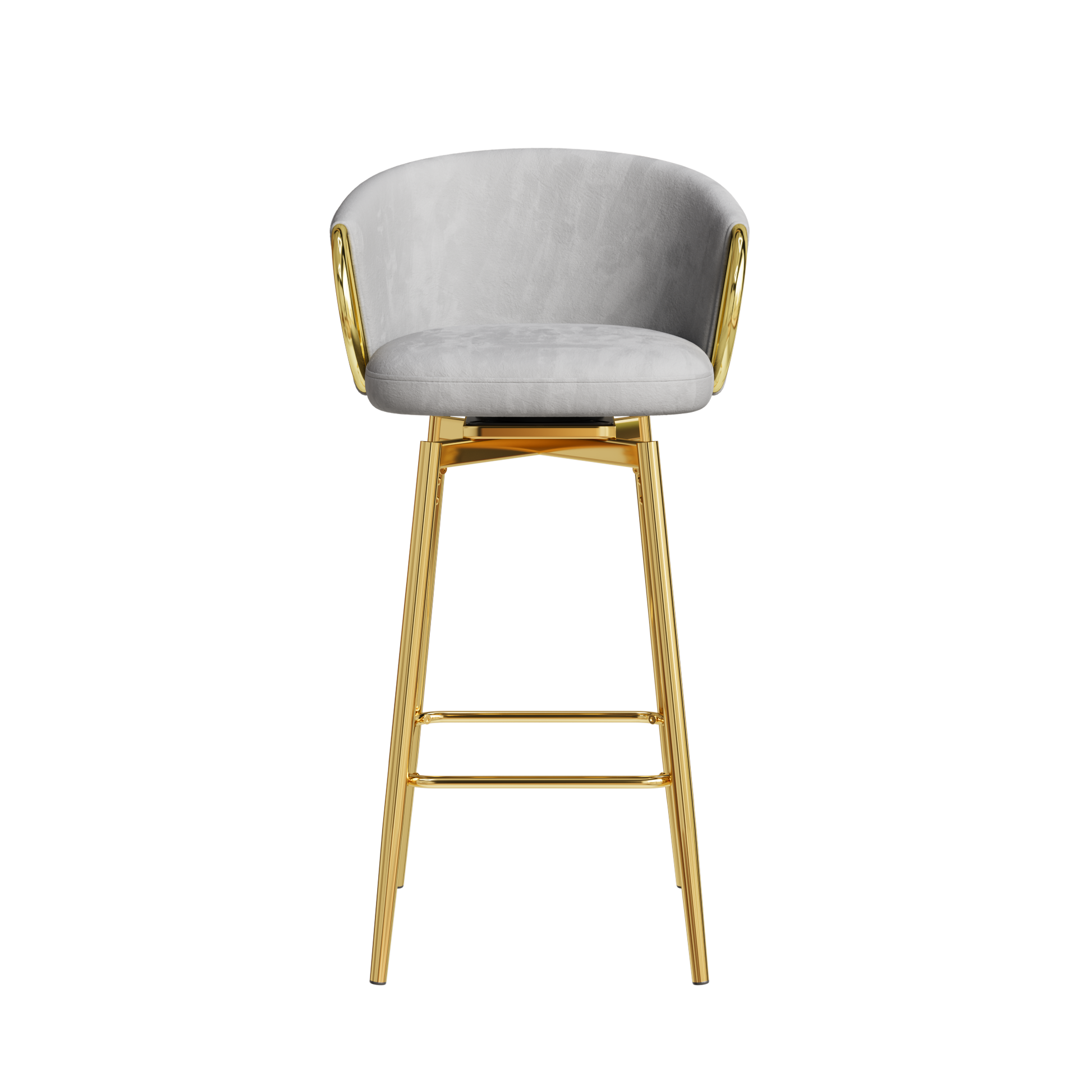 Grey velvet swivel bar stool with gold legs