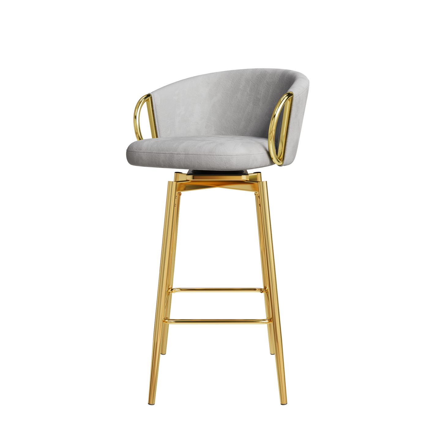 Grey velvet bar stool with gold legs