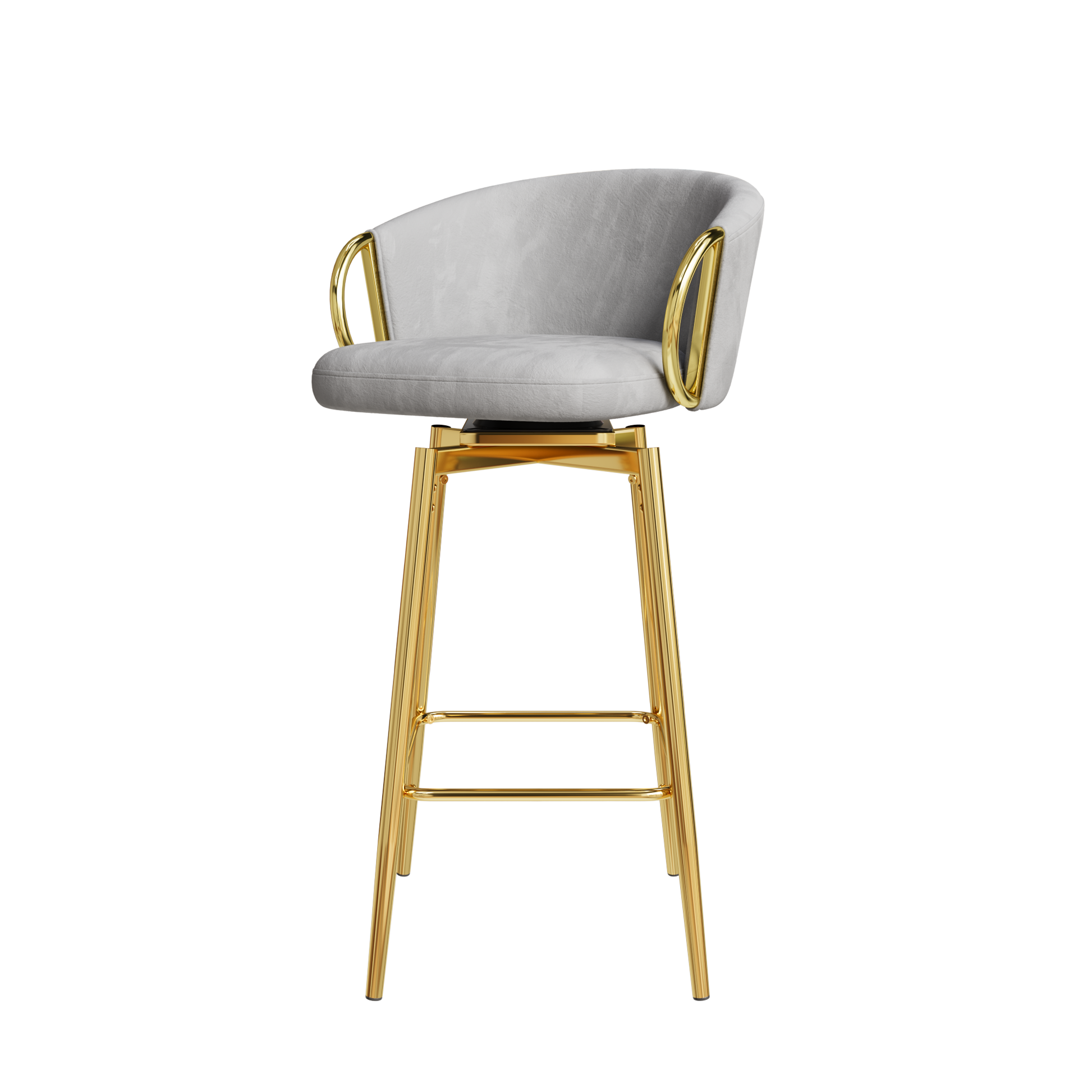 Grey velvet bar stool with gold legs