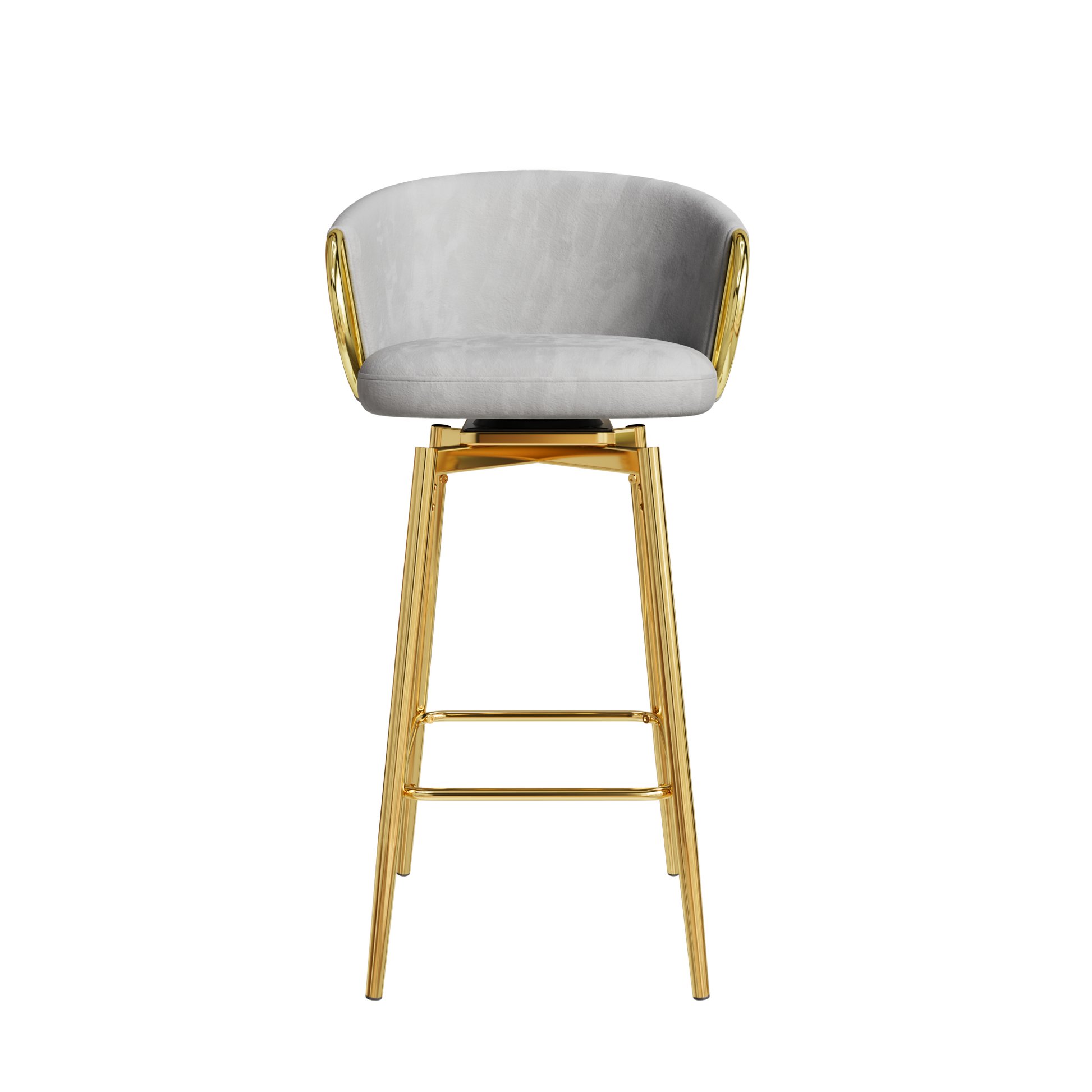 Gray velvet swivel bar stool with gold legs
