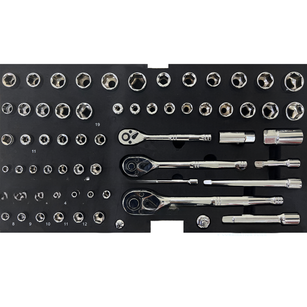 Chrome vanadium socket wrench set with multiple sizes