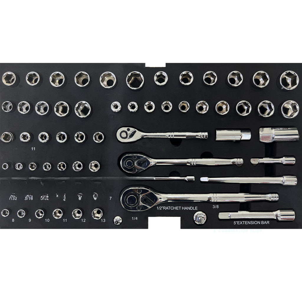 Chrome vanadium socket set with ratchets and extension bar