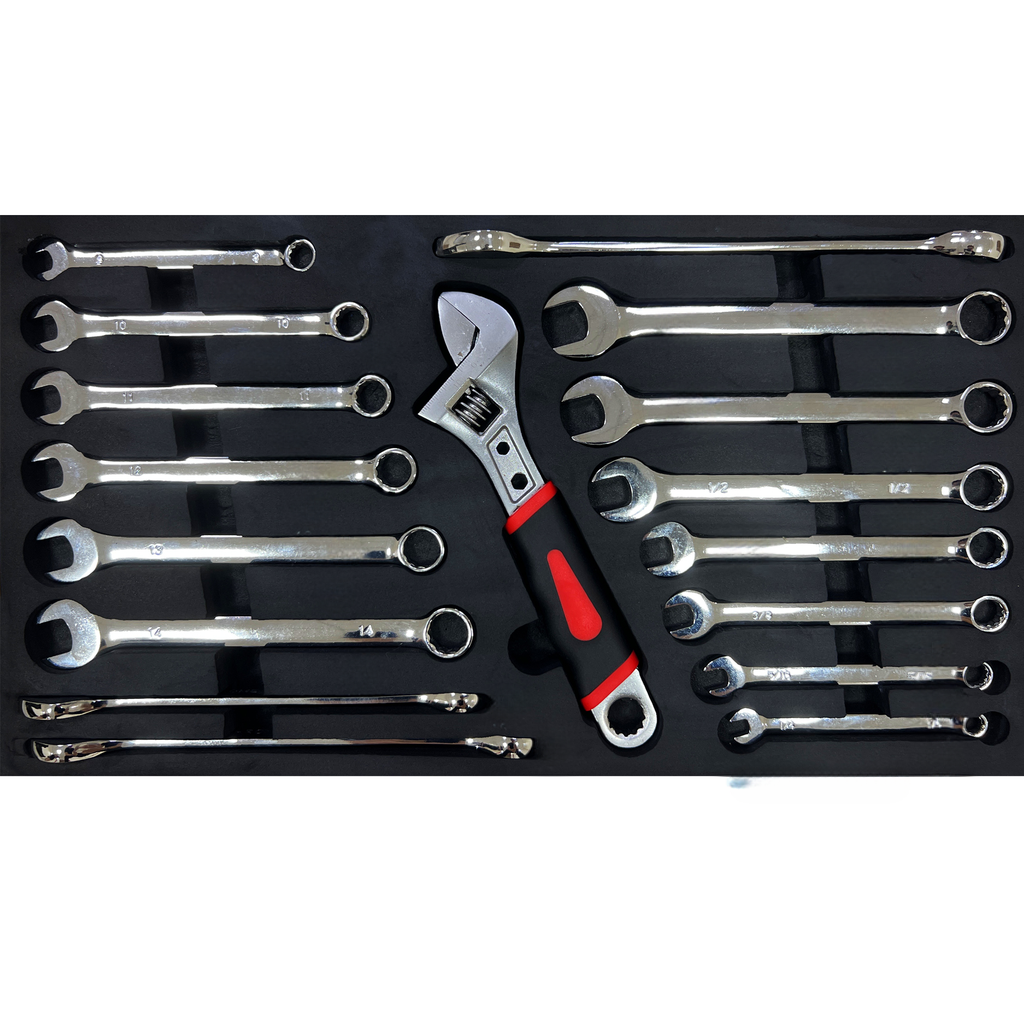 Adjustable wrench with red and black handle