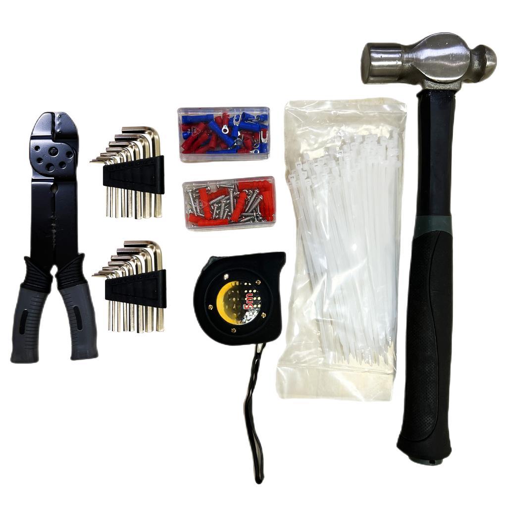 Black wire stripper tool and two sets of silver hex wrenches