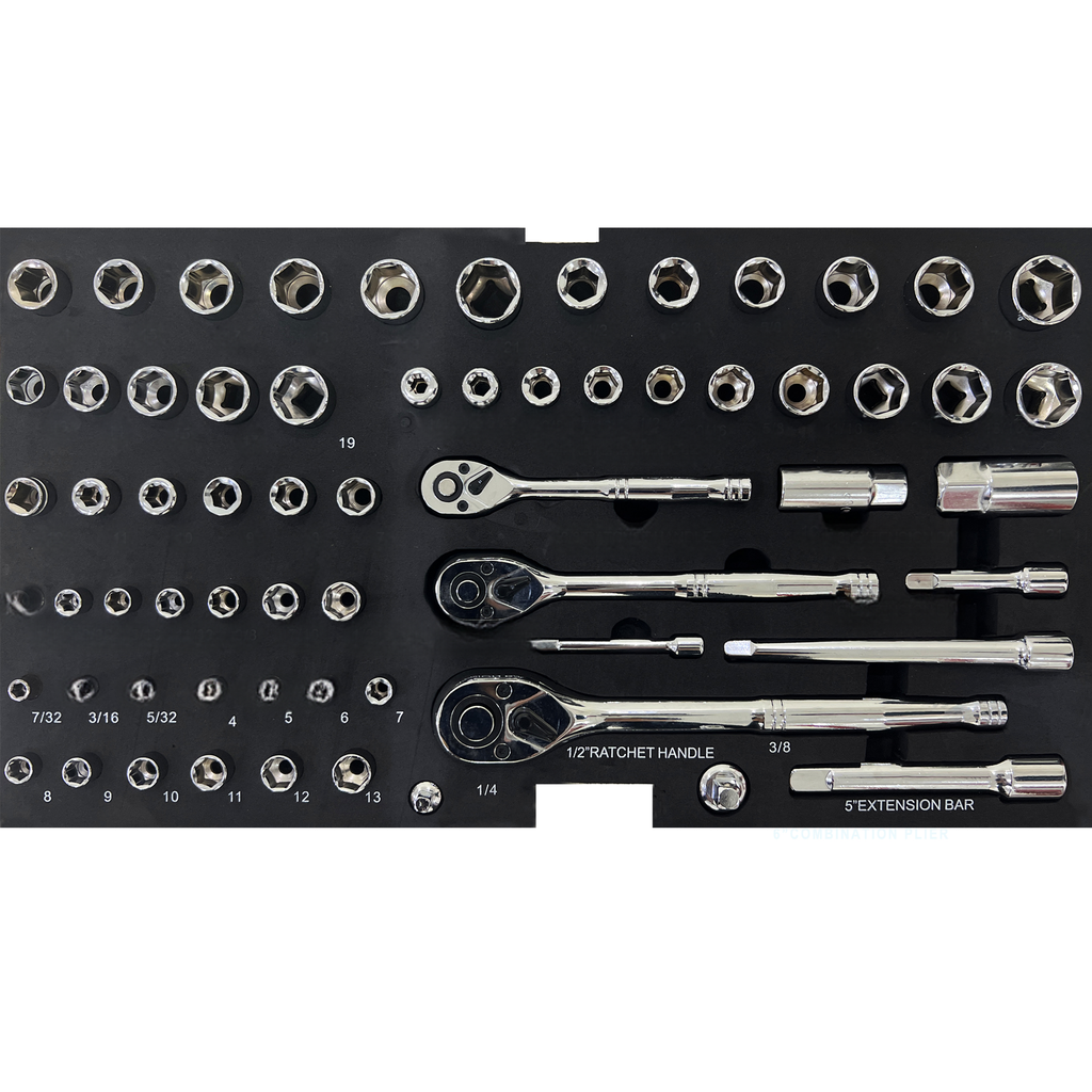 Chrome socket set with multiple sizes and ratchet handles for mechanics