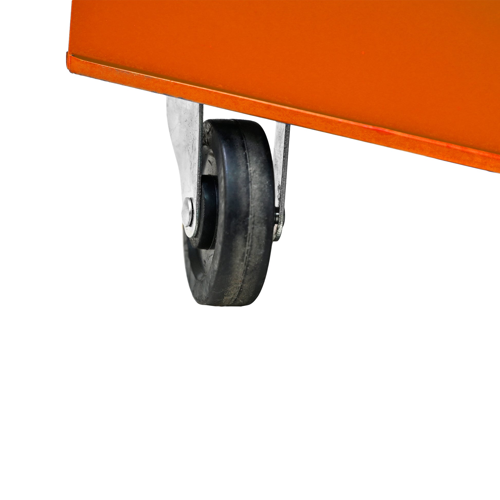 Orange metal cart wheel detail
