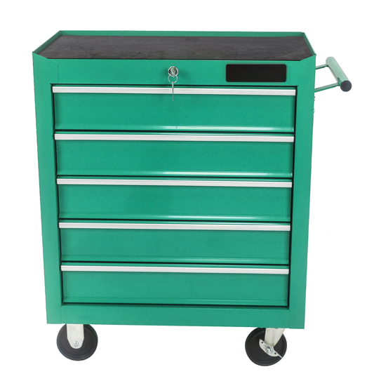 Green drawer rolling tool chest with black mat top and silver handles