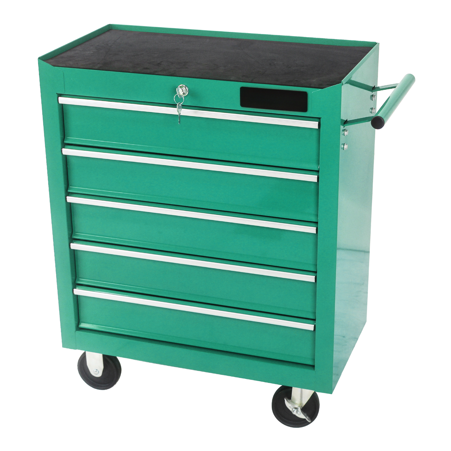 Green drawer rolling tool chest with lock and handle