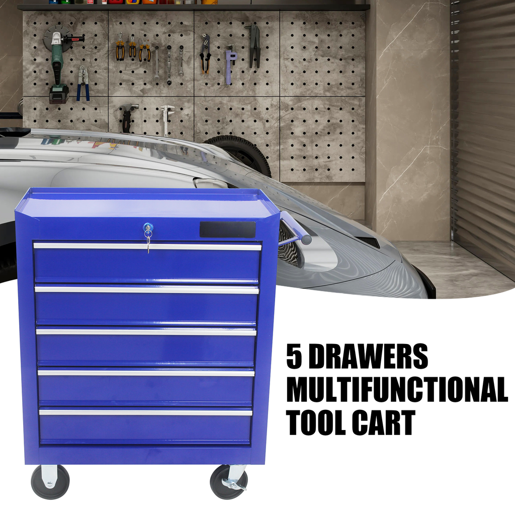 Blue drawer tool cart with casters and key lock