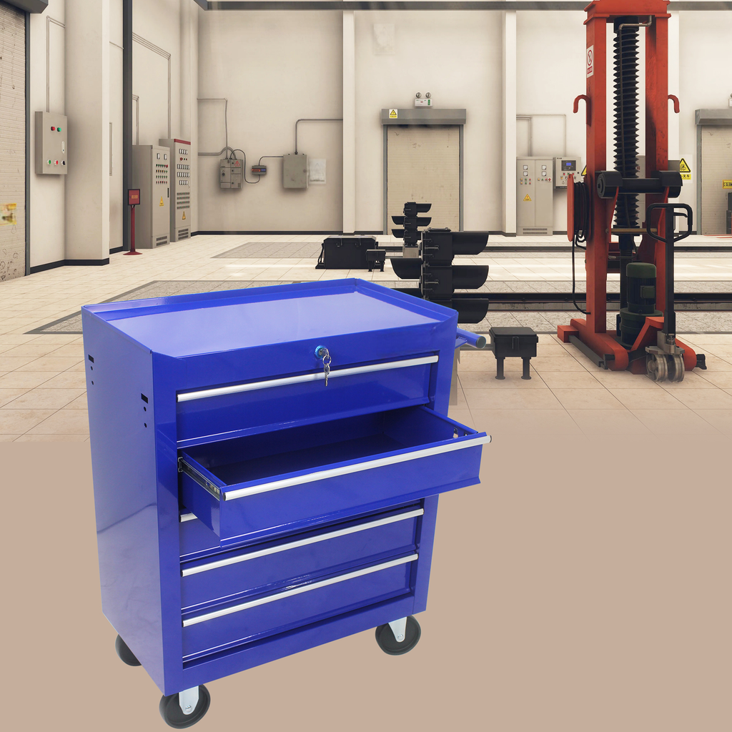 Blue drawer tool chest with one drawer open