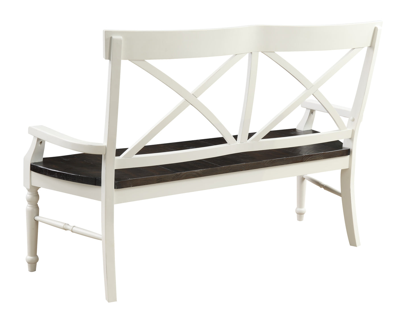 White and dark wood accent bench with Xback design