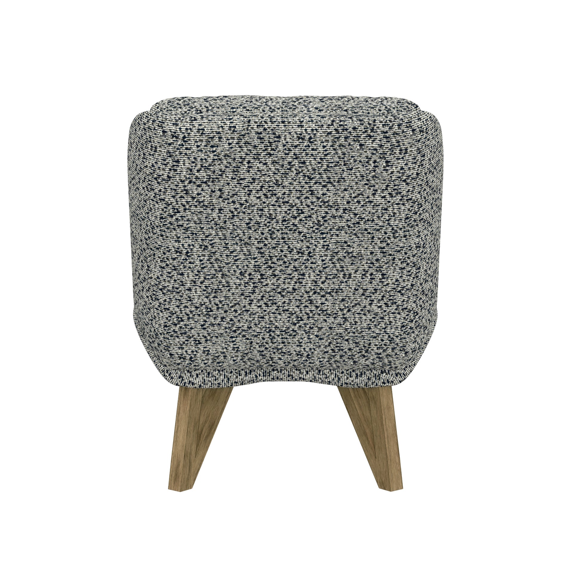Textured fabric ottoman with slanted wooden legs