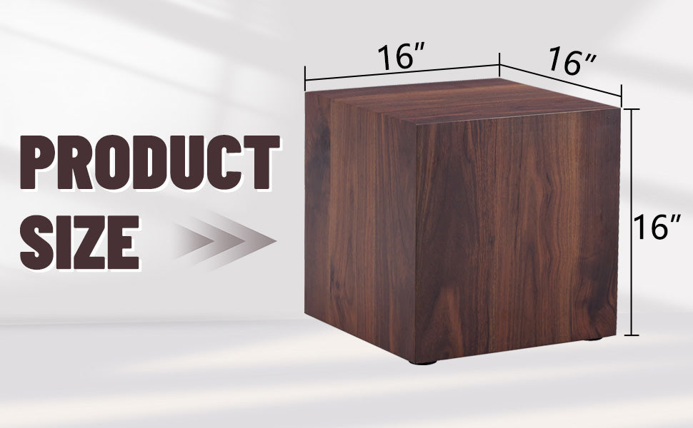 Solid wood cube side table in dark walnut finish