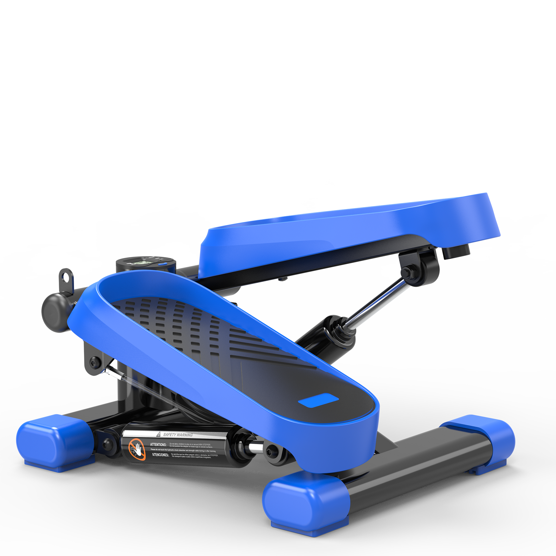 Blue and black mini stepper machine with textured footpads for home workouts