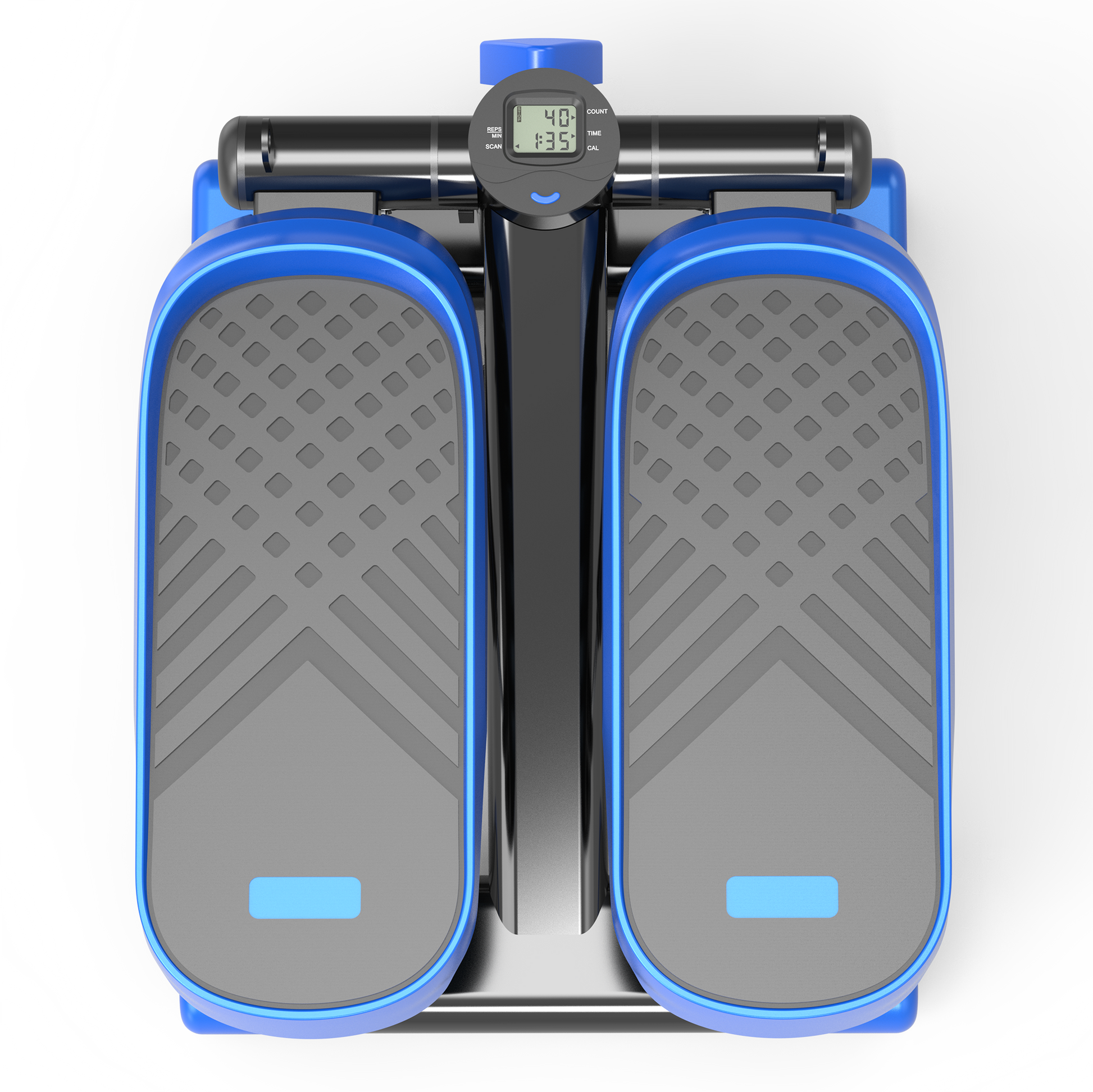 Blue mini stepper with digital display showing count and time