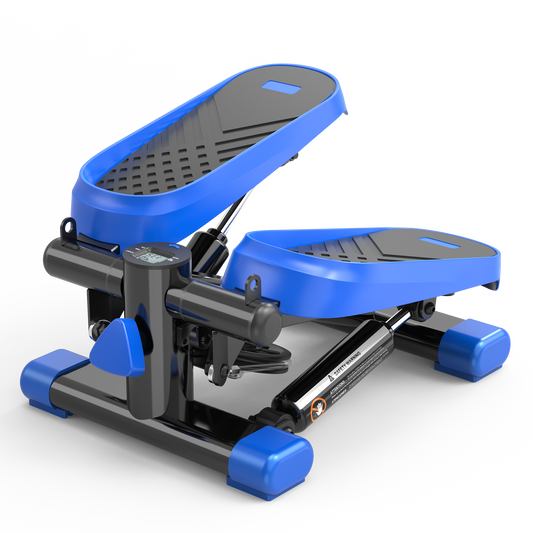 Compact blue and black mini stepper with digital display for home workouts