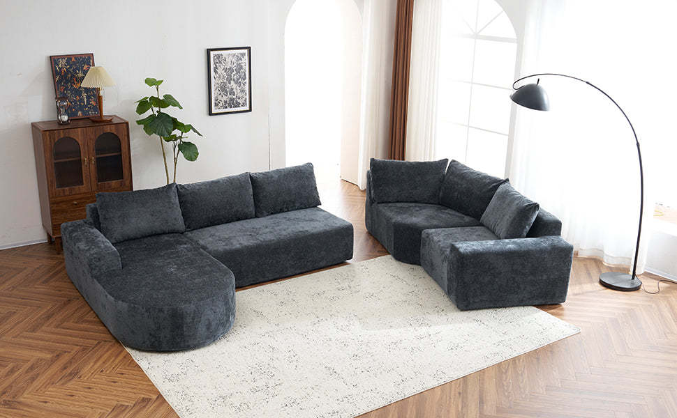 Modern charcoal sectional sofa with plush velvet upholstery