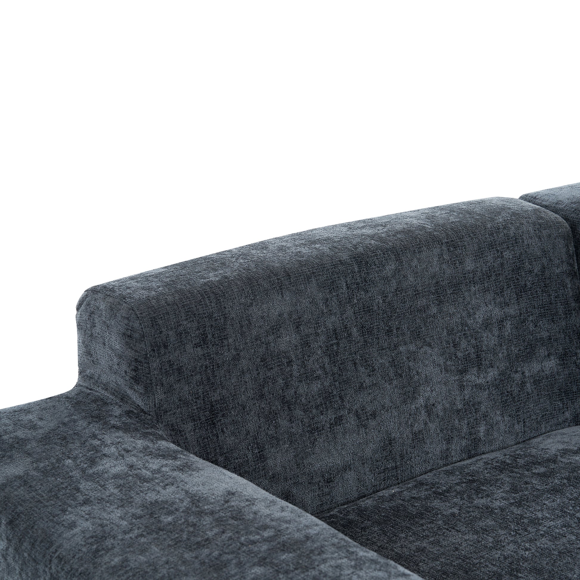 Dark gray textured fabric sofa armrest detail